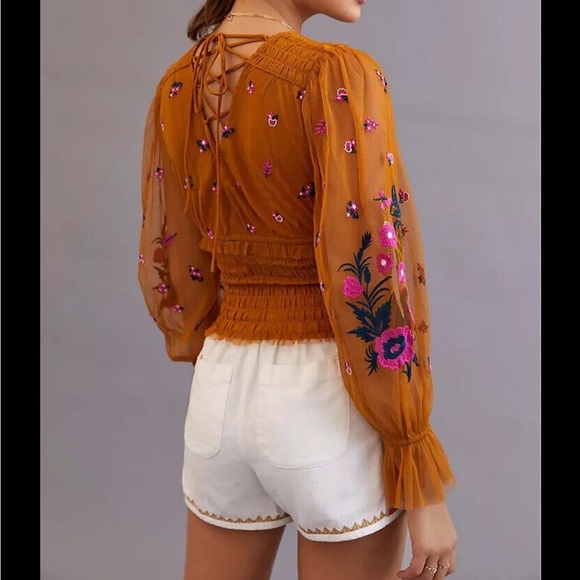 Anthropologie Smocked Tulle Blouse NWOT - Picture 4 of 7